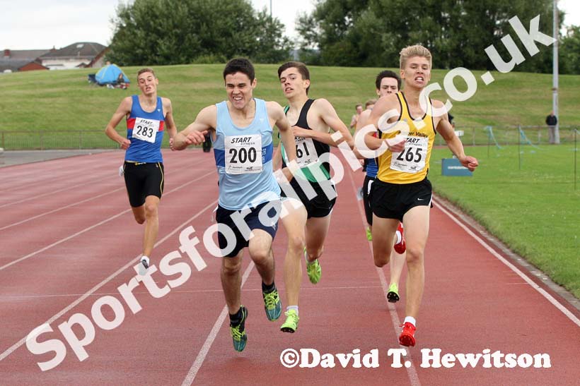 Matthew Bailey (Middlesbrough AC Mandale) no 200 beats Jethro McGraw (Amber Valley and Erewash AC) in the 800 metres at the Northern Under-17s and 15s Championships, Liverpool.